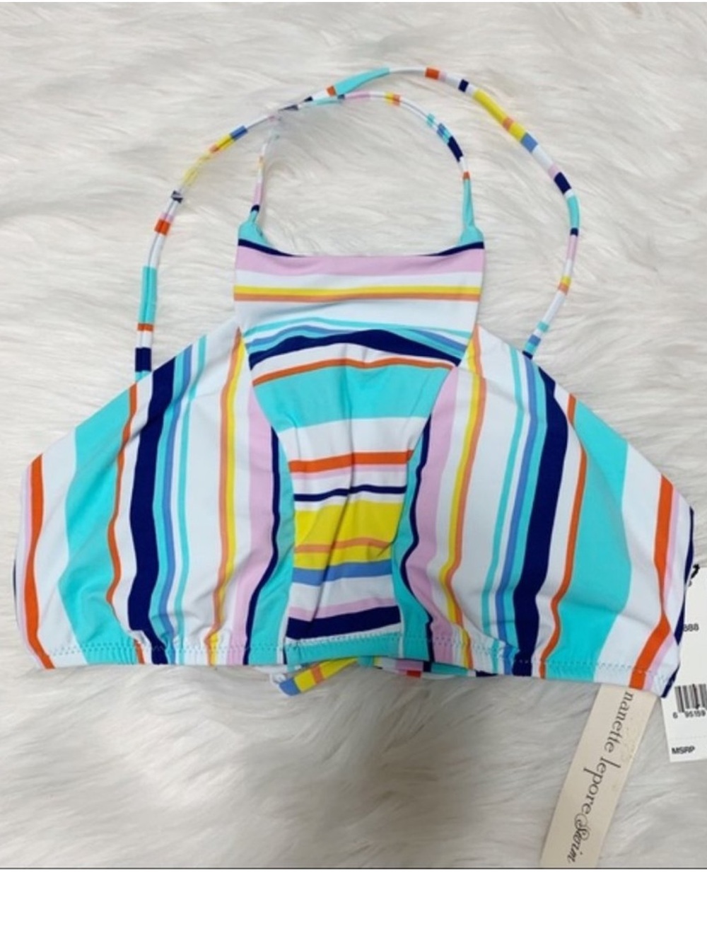 NWOT Nanette Lepore Blue High Neck Bikini Top S